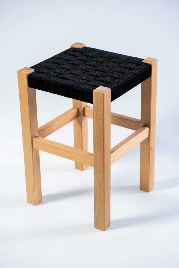 Ahşap Hasır Örgülü Tabure Mutfak/Balkon/Piknik Masa Taburesi 45 cm - 3