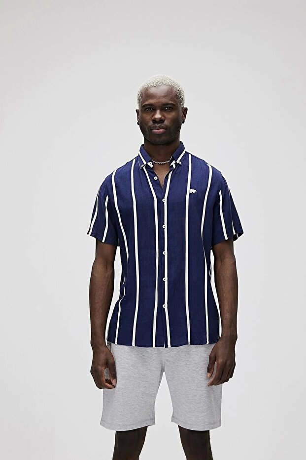 Sergio Men's Shirt - Navy Blue Cizg