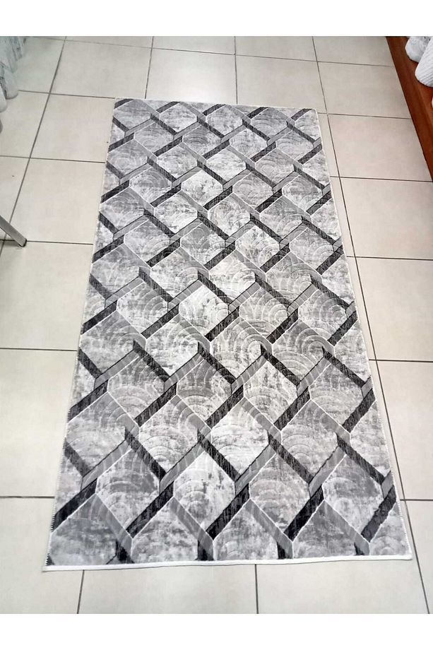 100x200 Ölçüsünde Modern Gri Desenli Makinede Yıkanan Kaymaz Taban Yolluk - 3