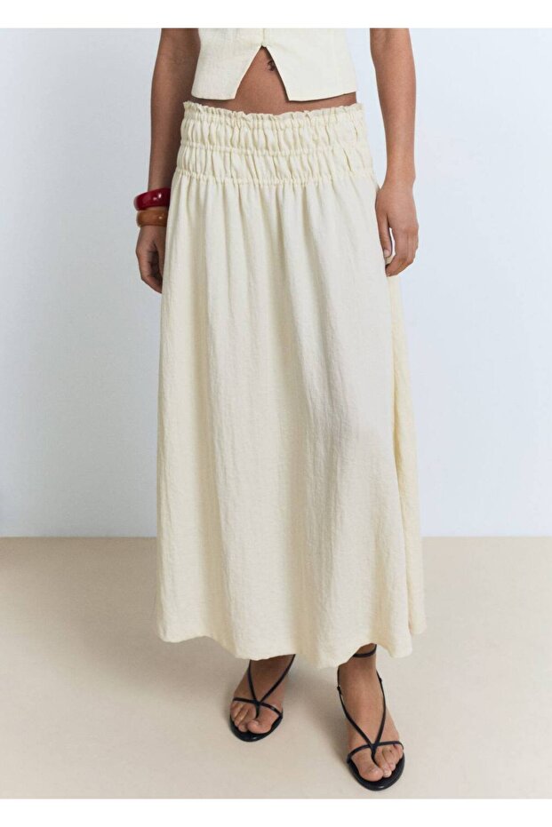 Büzgülü panelli midi etek - 1