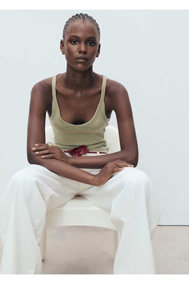 Pamuklu askılı bluz - 7