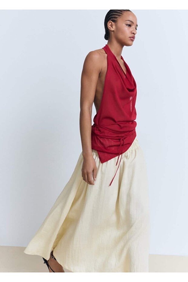 Büzgülü panelli midi etek - 5