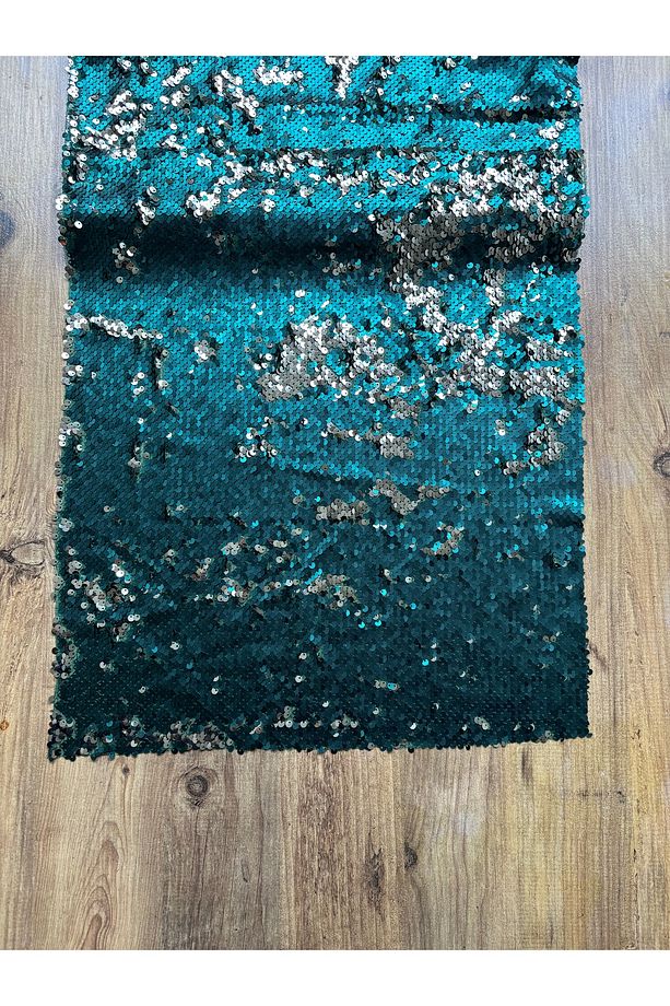 Gece Parıltısı Mavi Pullu Dikdörtgen Runner | Işıltılı Masa Örtüsü | 40x140 cm Sofra Şıklığı - 1