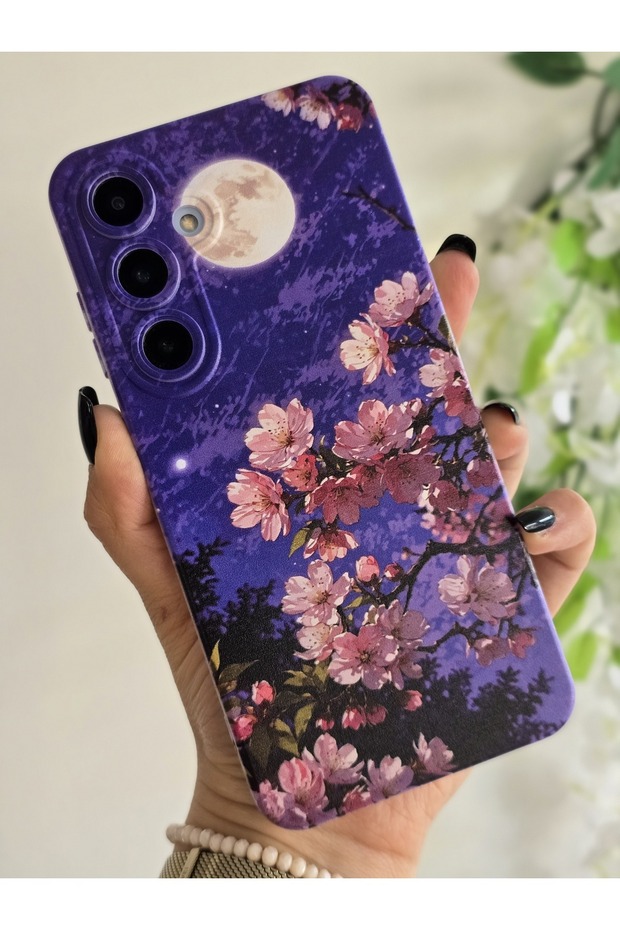 Samsung Galaxy A55 Compatible Artistic Scenic Pink Flowers Patterned Transparent Phone Case