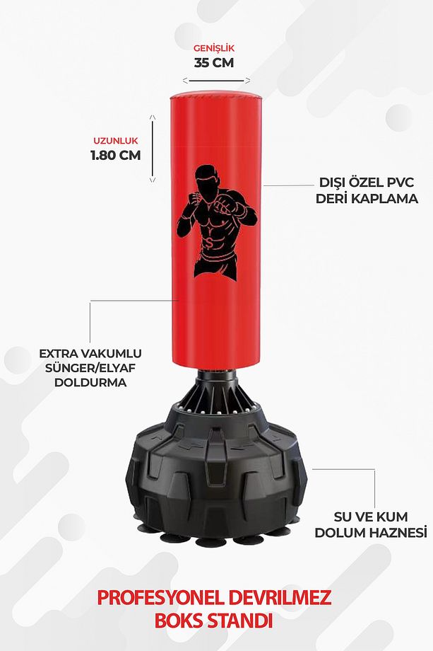 1.80cm Profesyonel Devrilmez Su Hazneli Boks Standı Hacıyatmaz Boks Torbası Ev-salon Tipi Boks Adamı - 1