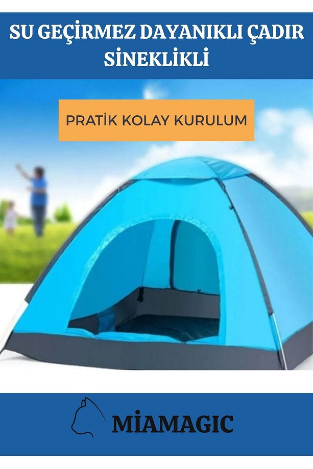 Özel Seri Su Geçirmez Dayanıklı Kumaş Kapı Sineklikli Kolay Kurulum Pratik 2-3 Kişilik Kamp Çadırı - 2