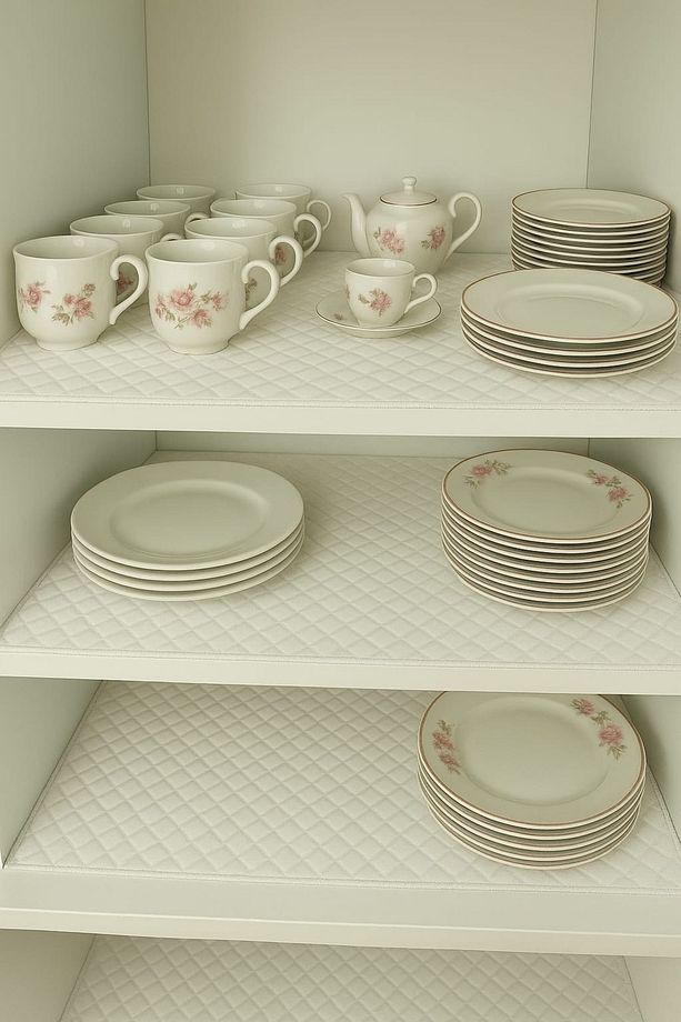 Krem 30 Cm X 10 Mt Fransız Güpür Lüks Saten Kapitone Raf Örtüsü / Çekmece Örtüsü / Dolap Içi Örtü - 6