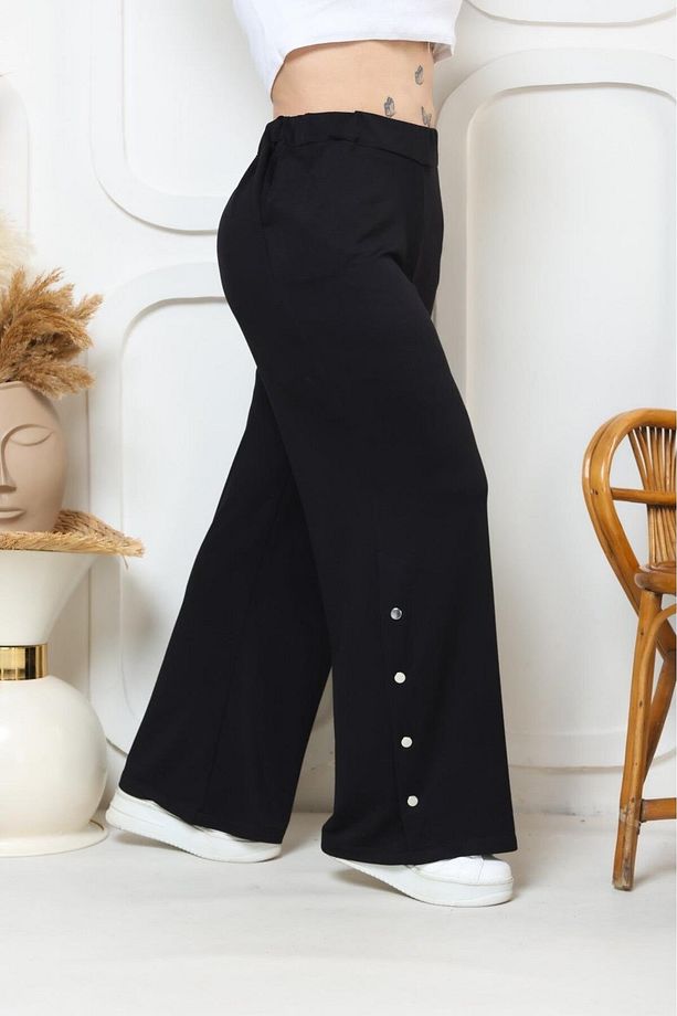 Siyah çıtçıtlı salaş model pantolon - 3