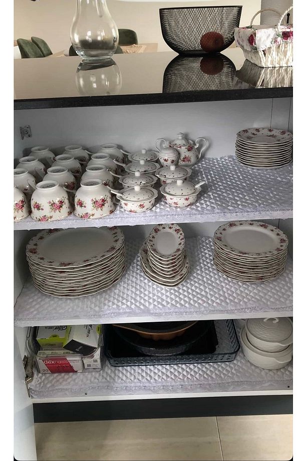 Krem 30 Cm X 10 Mt Fransız Güpür Lüks Saten Kapitone Raf Örtüsü / Çekmece Örtüsü / Dolap Içi Örtü - 9
