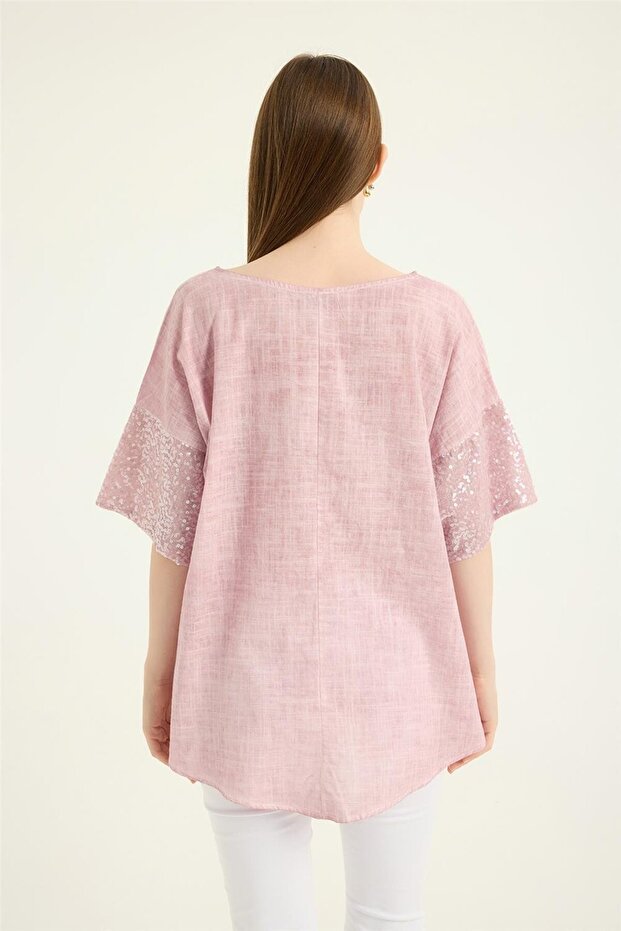 Payetli Kısa Kol Bluz - 5