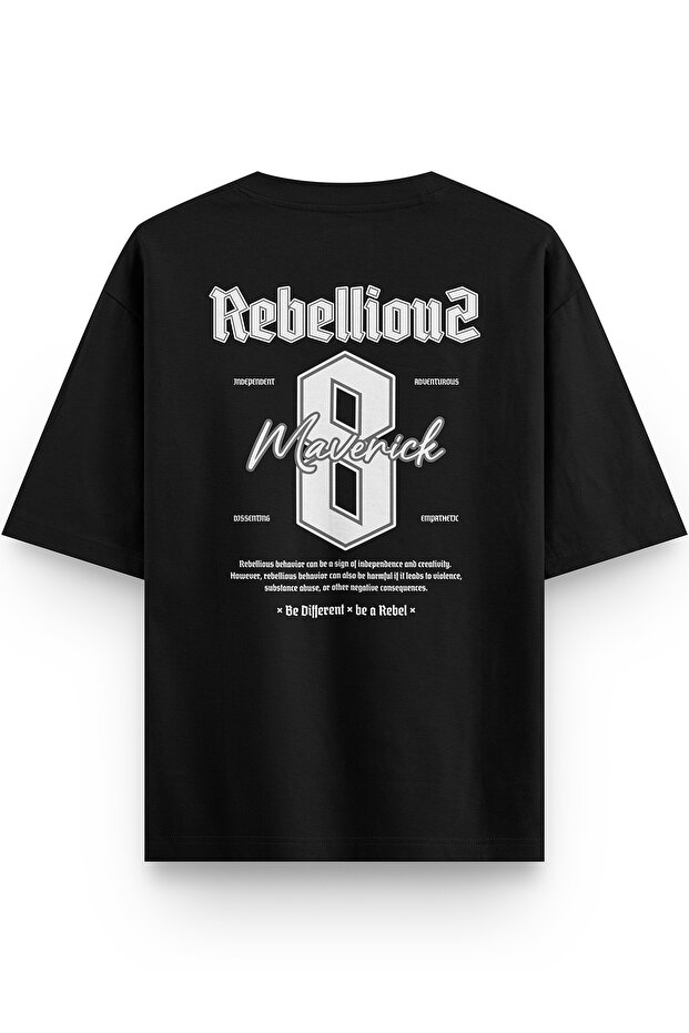 Maverick 8 Back Printed Half Oversized Black Tshirt 1385