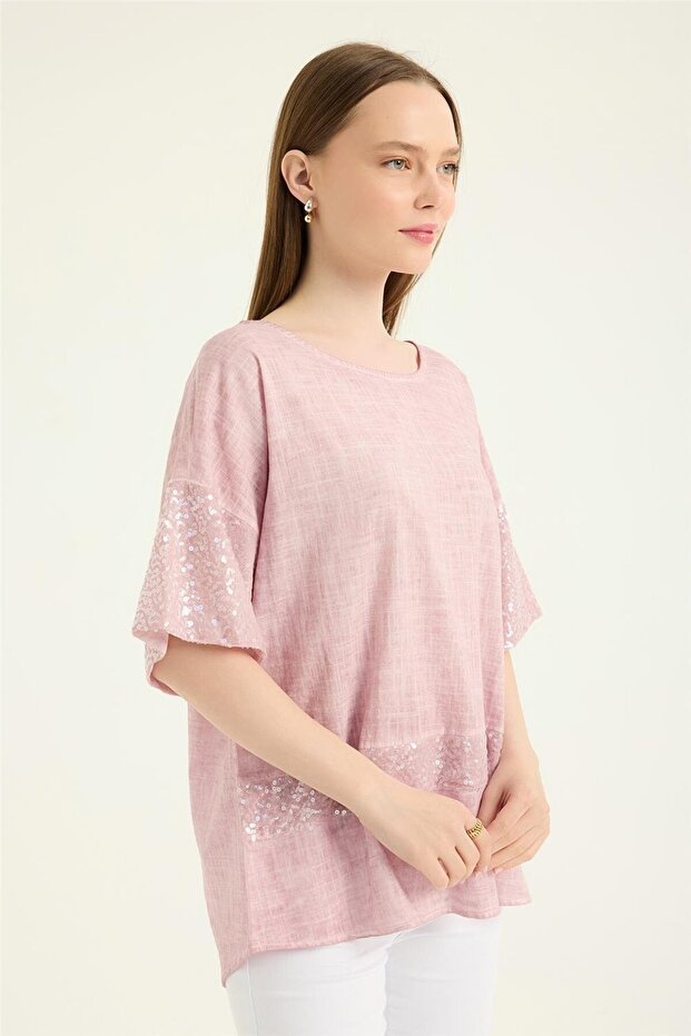 Payetli Kısa Kol Bluz - 3