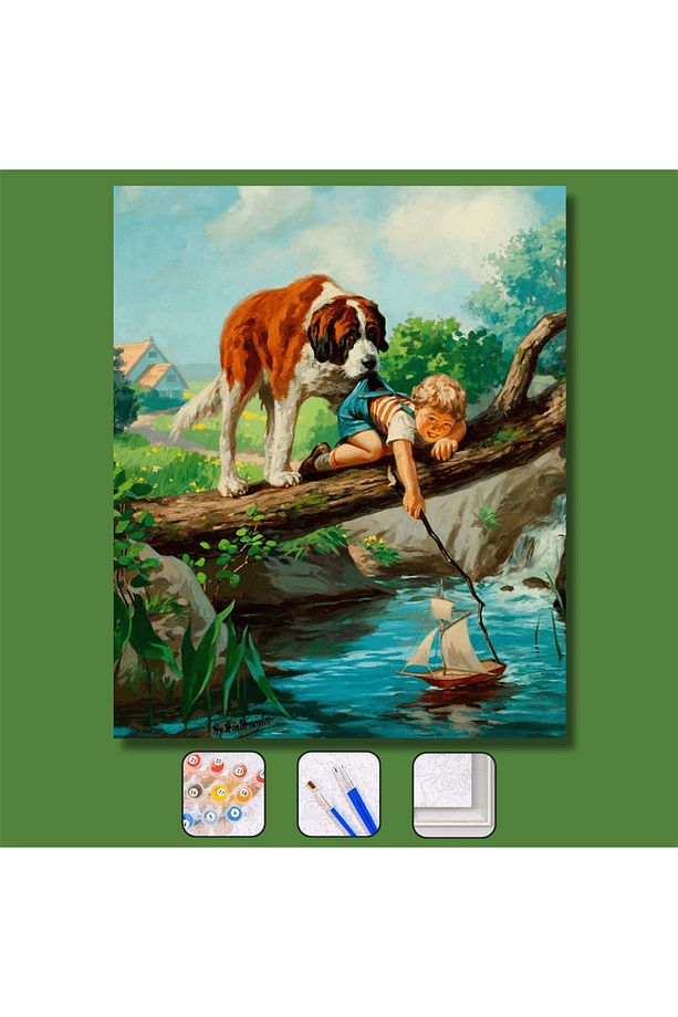 Sayılarla Boyama Seti Çerçeveli Kasnaklı Köpek Ve Çocuğun Dostluğu 50x65 cm - 1