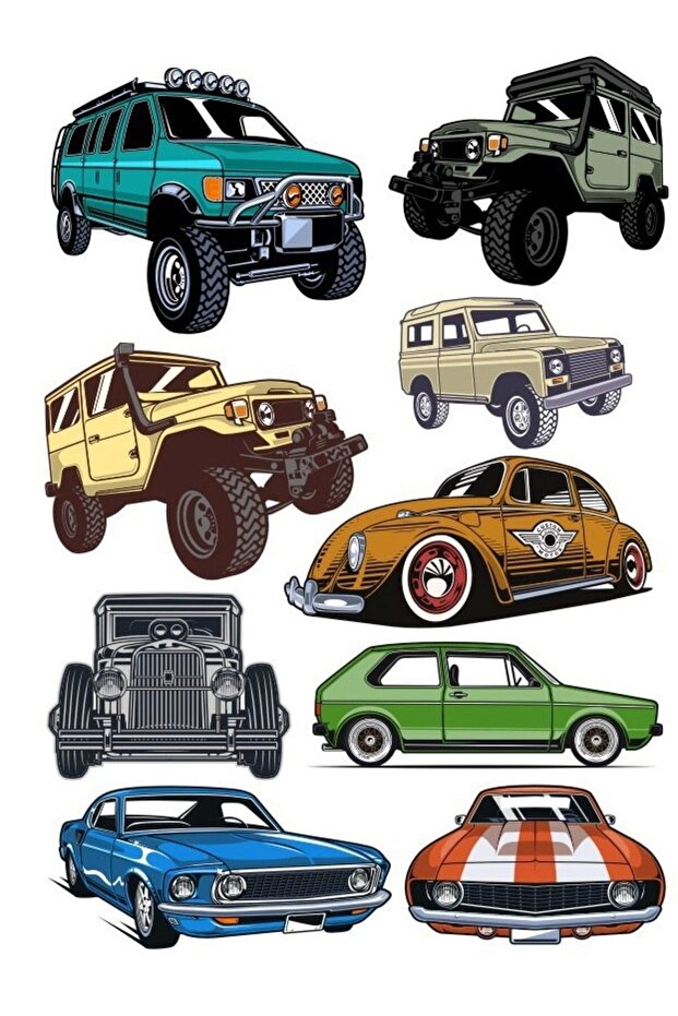 Cars Sticker Set-4 9 Pieces Phone, Tablet, Notebook, Laptop Sticker