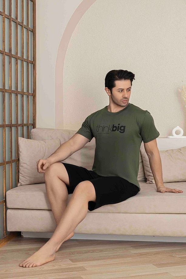 BABA OĞUL KOMBİN ALK ÜST KISA KOLLU BERMUDA BOY ŞORTLU BİSİKLET YAKA PİJAMA TAKIMI-4006 - 4