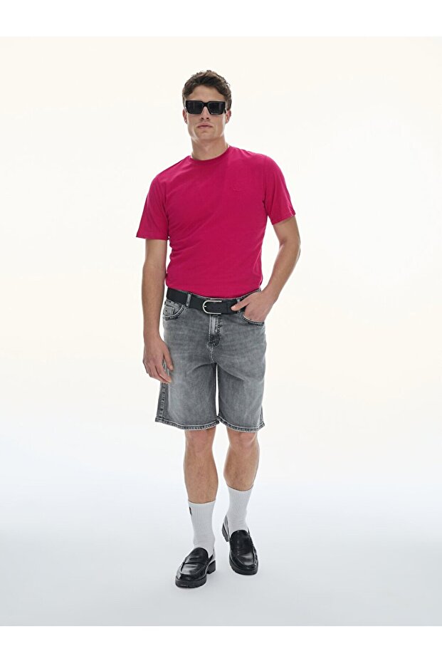 Sıfır Yaka Basıc Kısa Kol Regular Mor T-shırt - 1