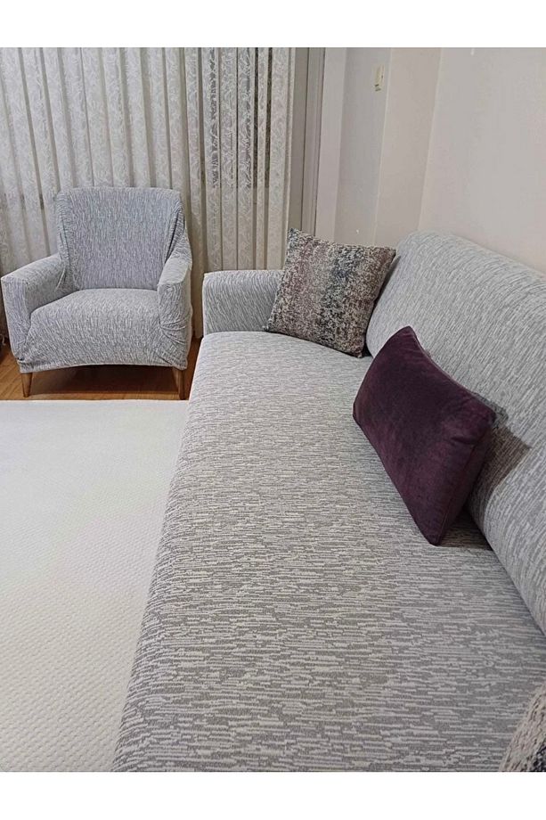 Koltuk Jakarlı Çubuk, Düz Desen 3 3 1 1 Lastikli ,kanepe ,çekyat Örtüsü ,kılıfı Esnekli 3311 Taşkrem - 3