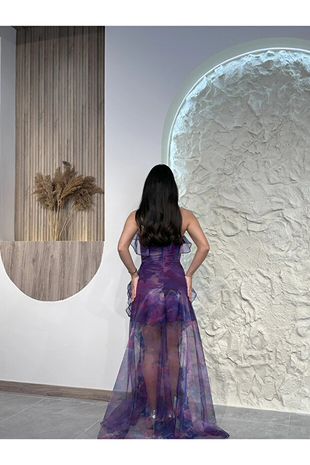 Mor 2000 Tül Abiye Elbise - 7