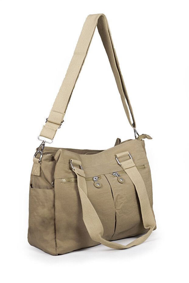 Large Size Crinkle/Clinker Water Repellent Multifunctional Hand Shoulder Crossbody Messenger Bag Dark Beige 3026