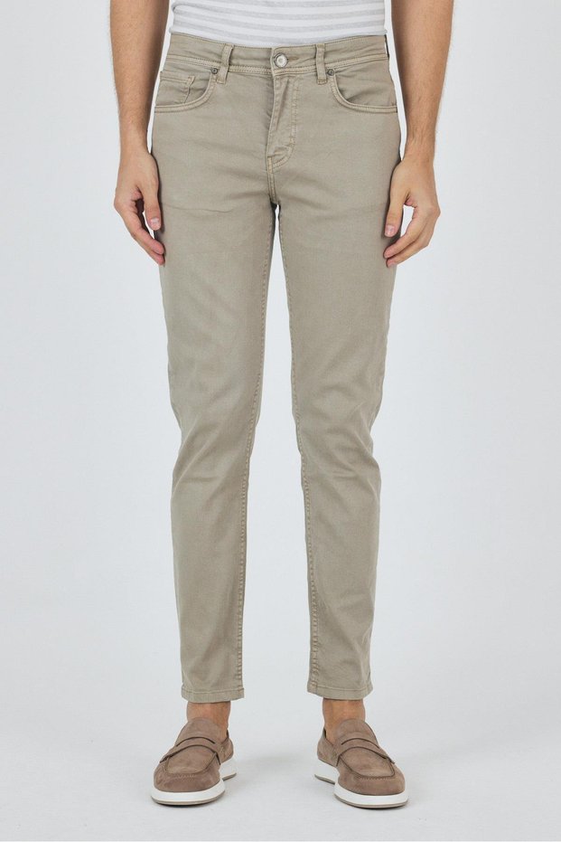 Men's Dark Beige Cotton 5-Pocket Slim Fit 5-Pocket Trousers 1003250318