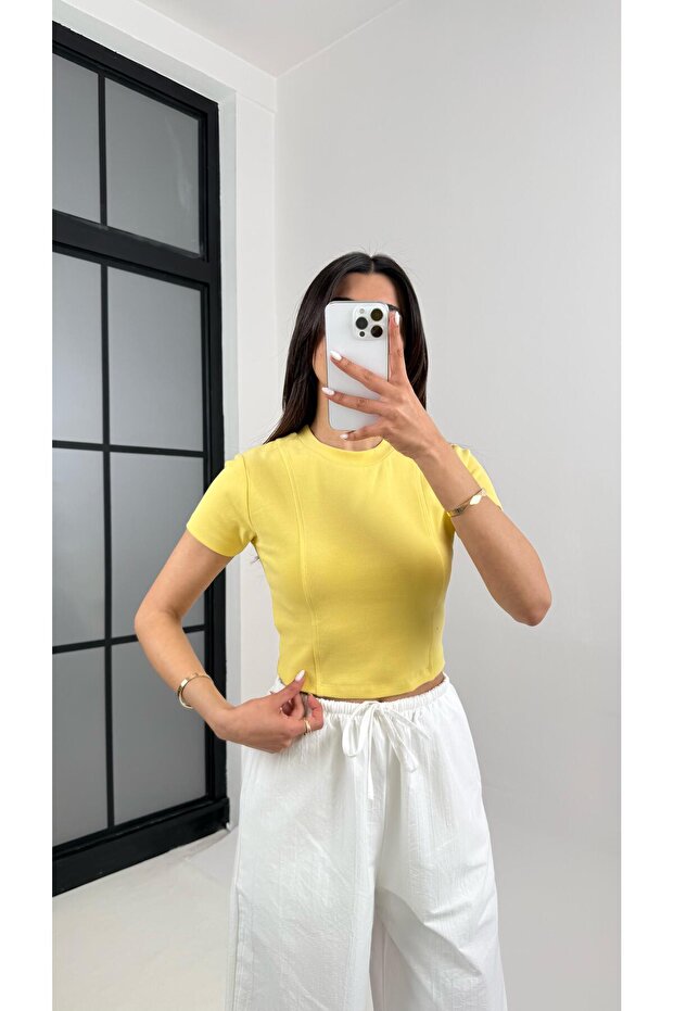Sarı Kısa Kol MD Muadil Basic Tshirt Gaus00360 - 2