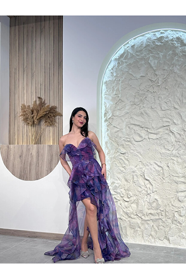 Mor 2000 Tül Abiye Elbise - 4