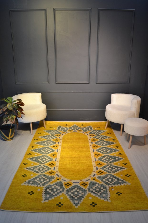 Mira Yellow Geometric Pattern Modern Boho Style Decorative Carpet 2927