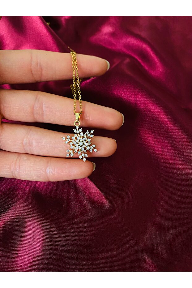 Kar tanesi gold çelik kolye - 3