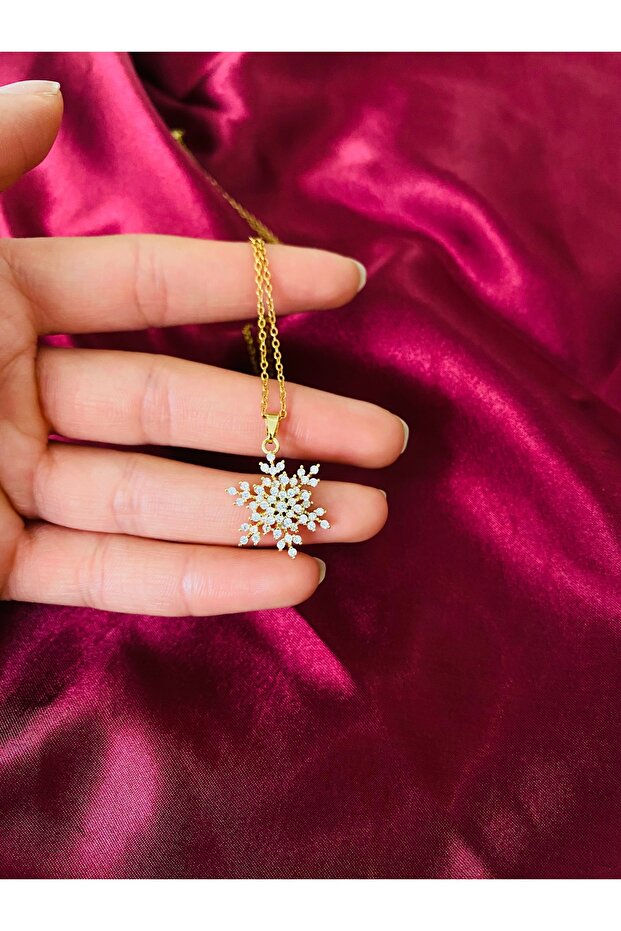 Kar tanesi gold çelik kolye - 4