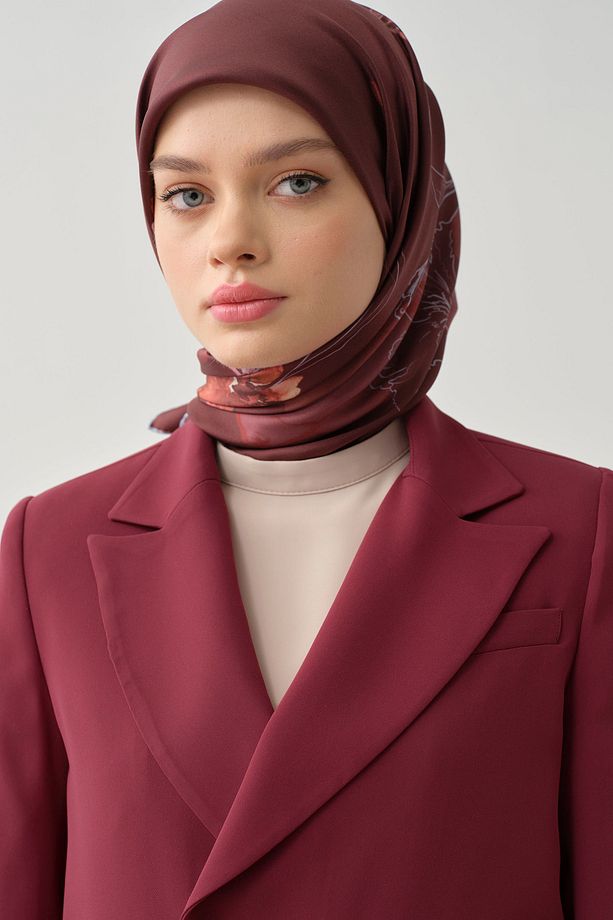 Süregan Twill İpek Eşarp - Bordo - 1