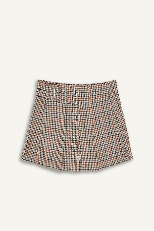Kız Çocuk Beli Lastikli Ekose Pileli Twill Şort Etek C9652a824au - 1