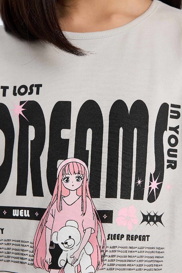 Kız Çocuk Pijama Takımı Baskılı Kısa Kollu Üst Desenli Şort E0545a825hs - 5