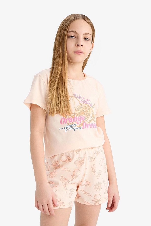Kız Çocuk Pijama Takımı Baskılı Kısa Kollu Üst Desenli Şort E6234A825SM - 4
