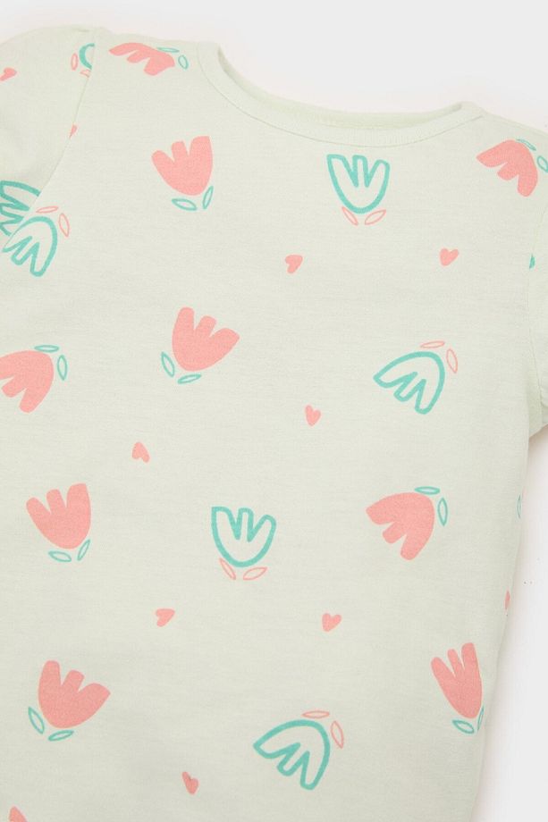 Kız Bebek Pijama Takımı Çiçekli Kısa Kollu Penye Üst Beli Lastikli Şort E4614A525SM - 4