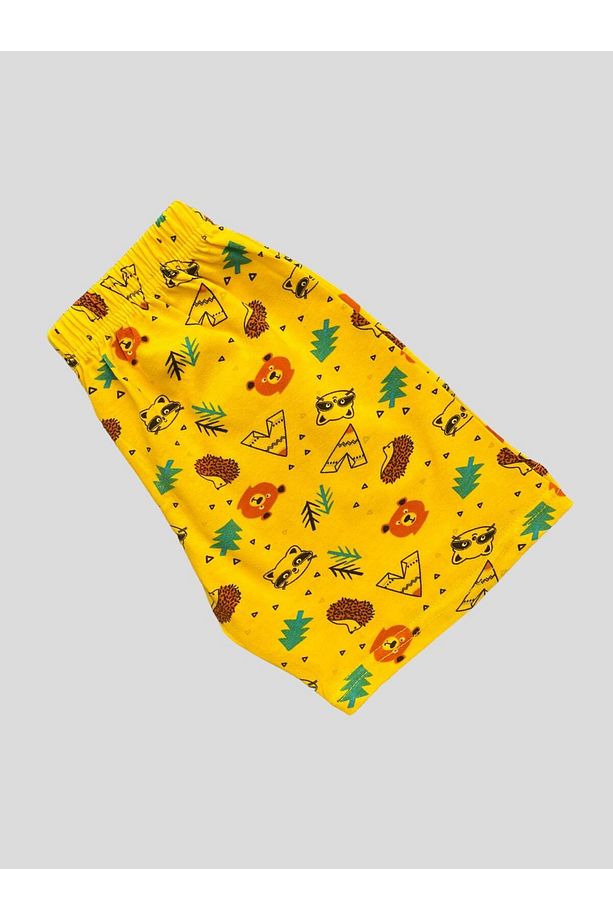 Erkek Çocuk %100 Pamuklu Sarı Ayıcık Çadır Kamp Desenli Kısa Kollu Şortlu Pijama Takımı - 4