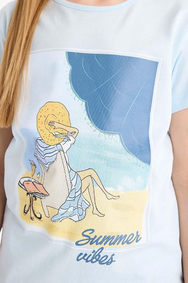 Kız Çocuk Pijama Takımı Baskılı Kısa Kollu Üst Esnek Belli Kısa Şort E6232a825sp - 6
