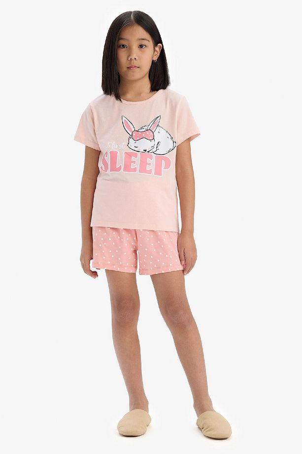 Kız Çocuk Pijama Takımı Baskılı Kısa Kollu Üst Esnek Belli Şort E6227a825hs - 4