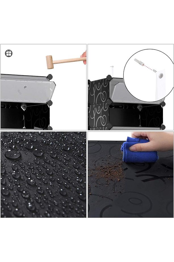10 Seviyeli Ayakkabı Dolabı, DIY, PP Plastikten, Devrilme Korumalı, 48 x 36 x 173 siyah - 4