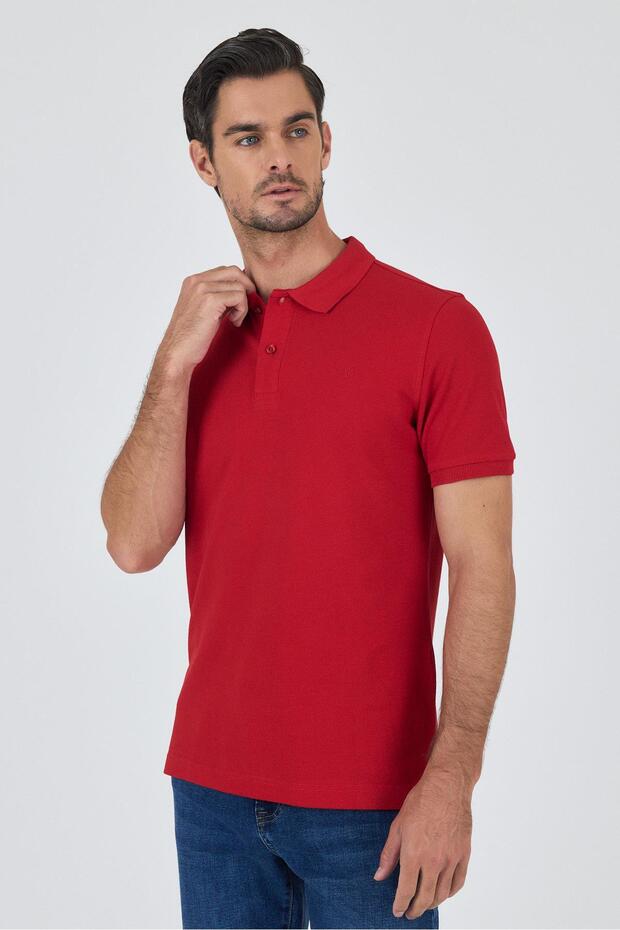 Men's Light Red Polo Collar Short Sleeve Slim Fit Cotton T-Shirt 1011250177
