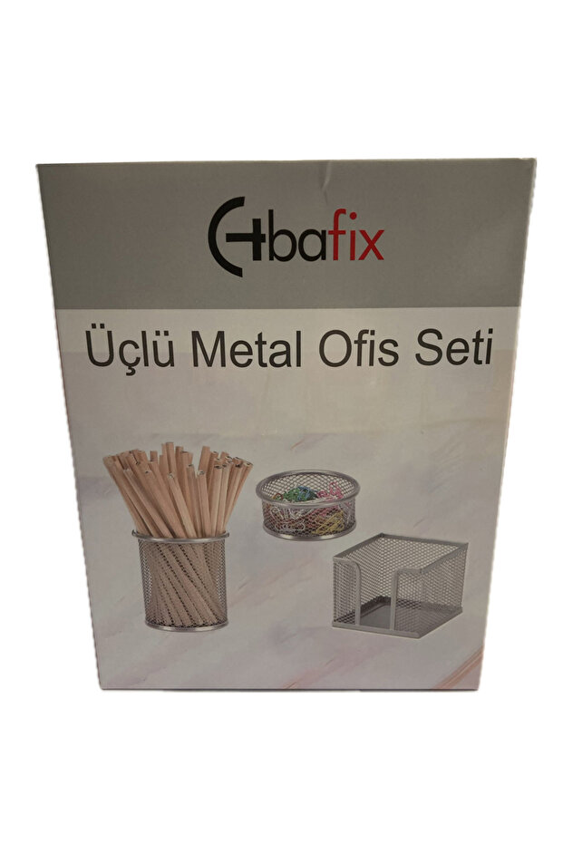 Desk Set Paper Clip Holder-Paper Holder-Pen Holder 3 Piece Metal Perforated Set Gray Bfx-Mms9801G