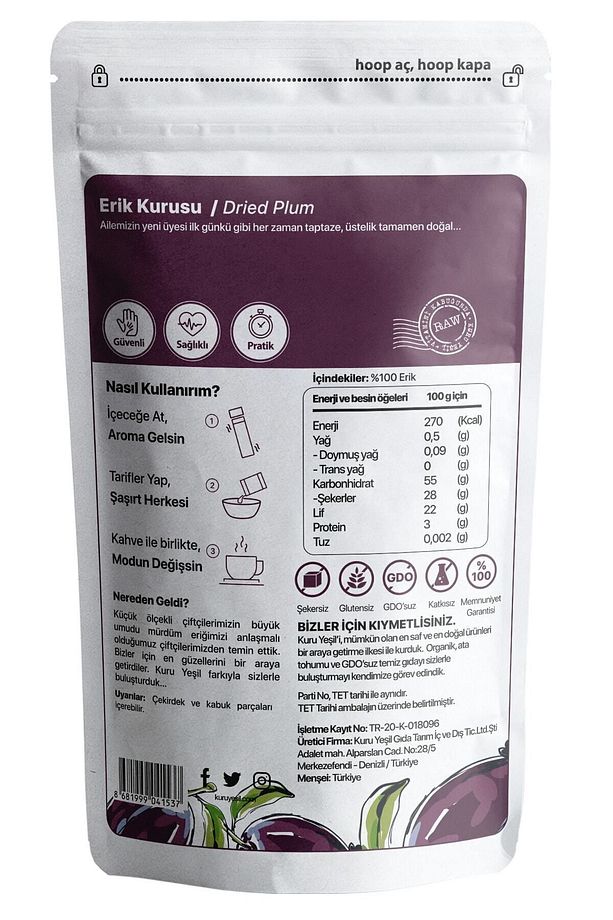 Kuru Erik -  Mürdüm Erik Kurusu -  Erik Kurusu -  Kurutulmuş Erik -  3 x 50 Gr - 2