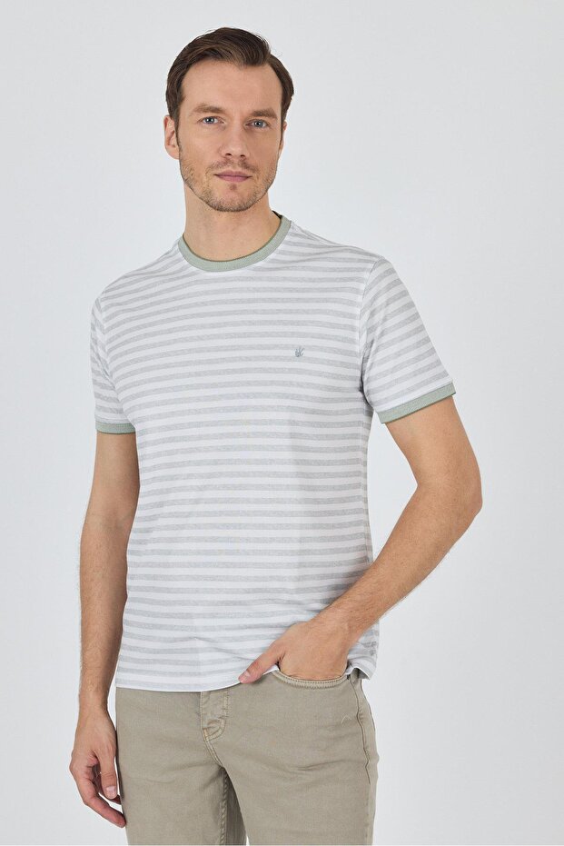 Men's Short Sleeve Striped Pattern Suprem Crew Neck Slim Fit T-Shirt 1011250106