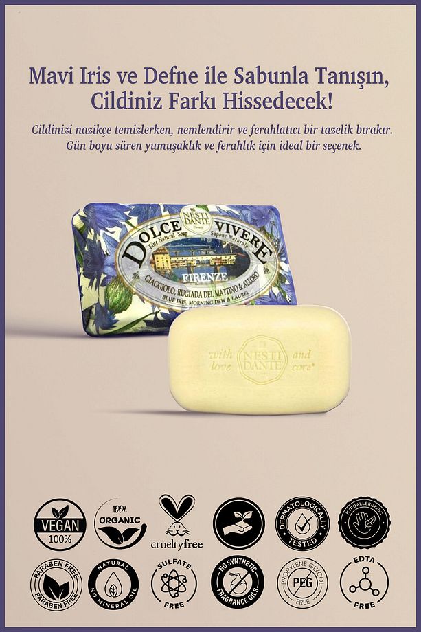Dolce Vivere Firenze Katı Sabun 250 gr | Onarıcı Ve Besleyici | Iris Çiçeği, Defne Özü - 3