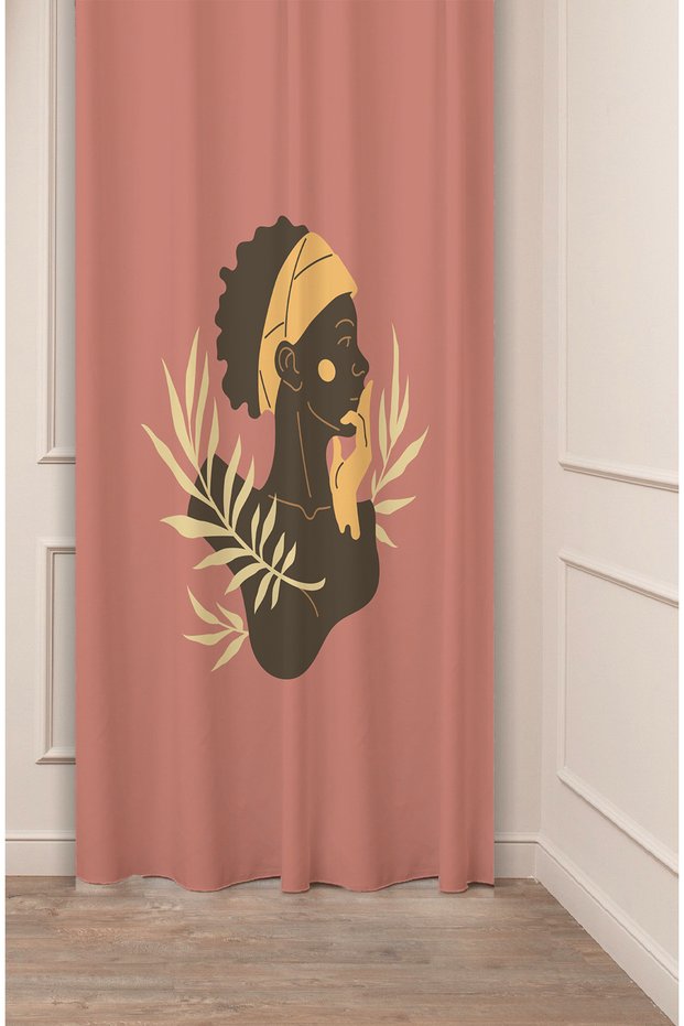African Ethnic Vintage Bohemian Leaf Patterned Custom Design Digital Printed (Single Wing) Stylish Background Curtain