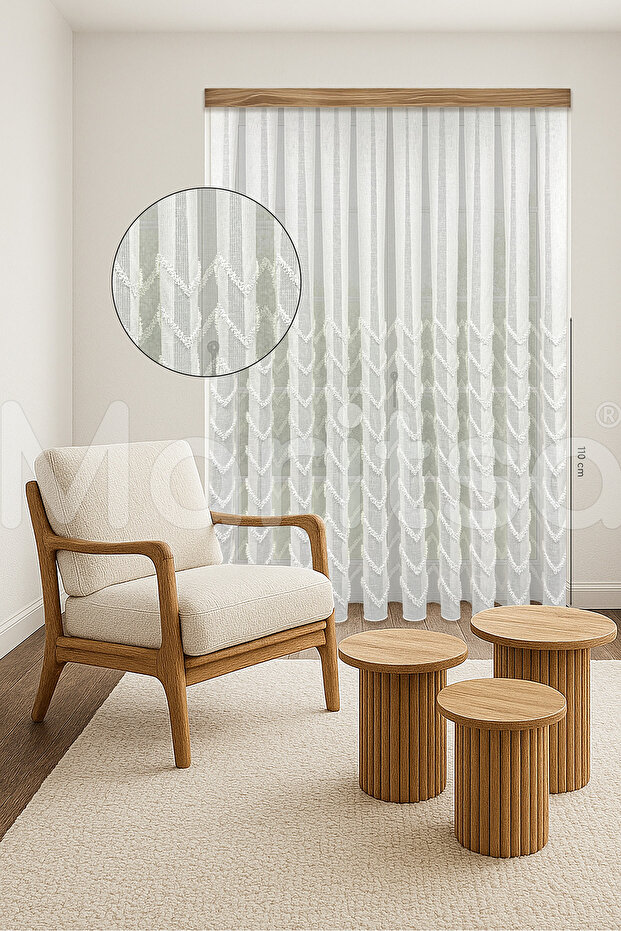 Tulle Curtain - Nordic Series Bohemian Vera Pattern Linen to Floor Cotton Processing Ecru Dense Pleat(1X3) Curtain - 1