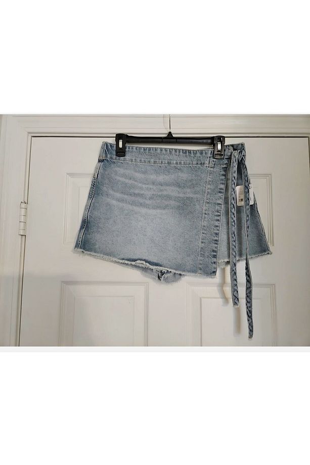 Wrap Detaylı Açık Mavi Denim Şort Etek (DAR KALIP) - 7