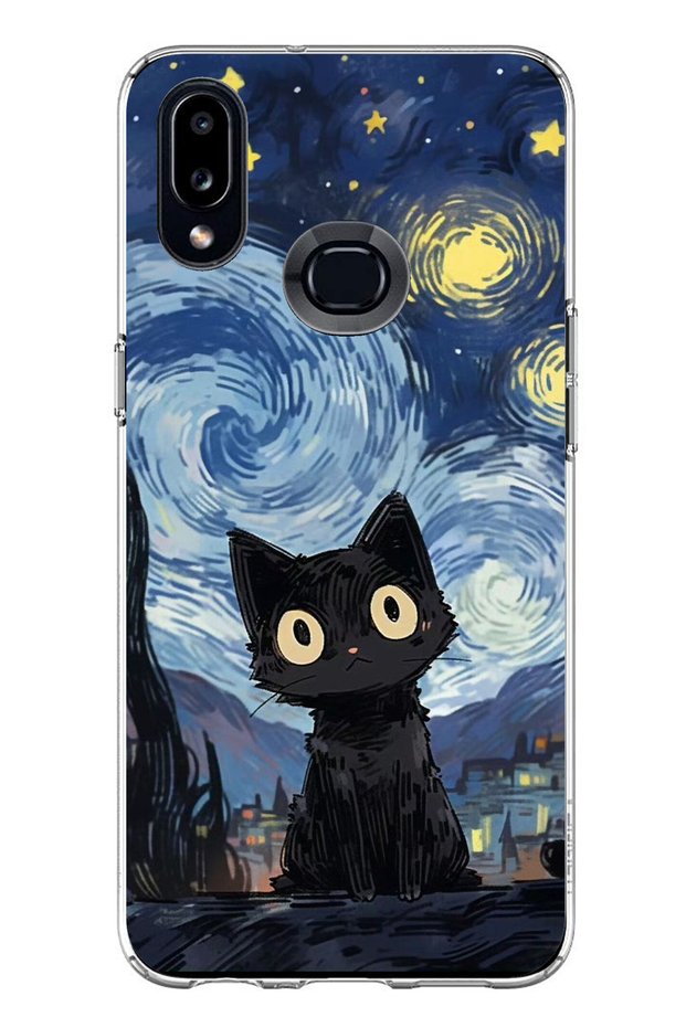 جراب سيليكون شفاف بتصميم قطة منتصف الليل متوافق مع هاتف Samsung Galaxy A10S