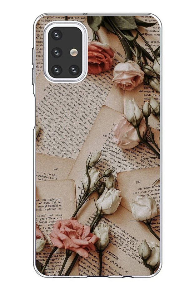 جراب سيليكون شفاف بتصميم ورود الصحف الرجعية متوافق مع هاتف Samsung Galaxy M31S
