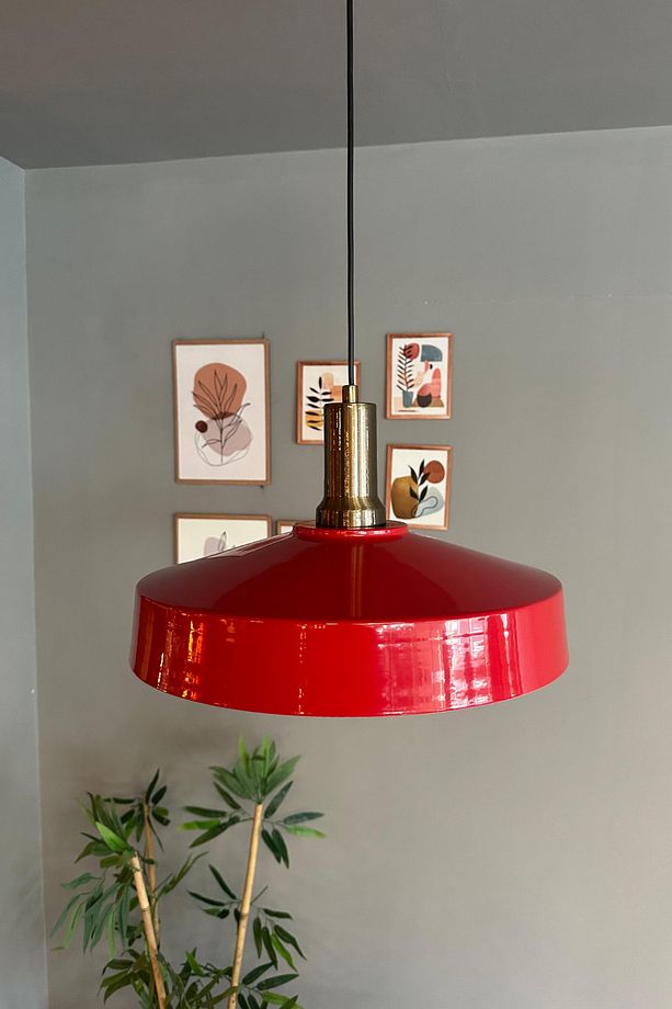 Açe Kırmızı Tekli Eskitme Fener Başlık Avize Retro Sarkıt Ofis Showroom Salon Mutfak Avizeleri - 5