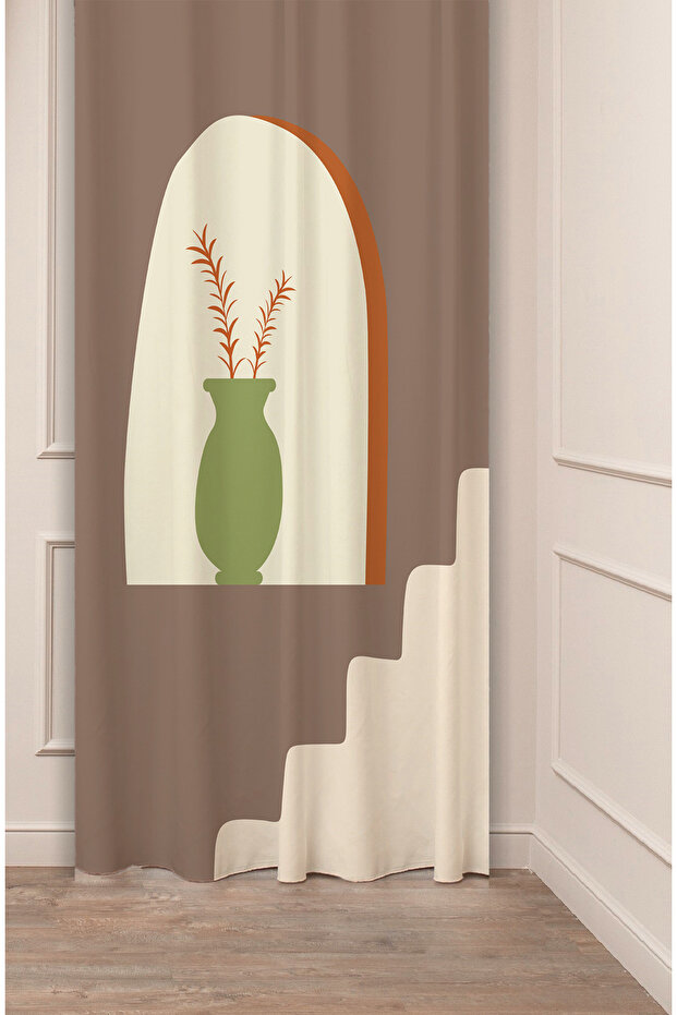 Vase Bohemian Leaf Geometric Pattern Patterned Special Design Digital Printed (Single Wing) Stylish Background Curtain